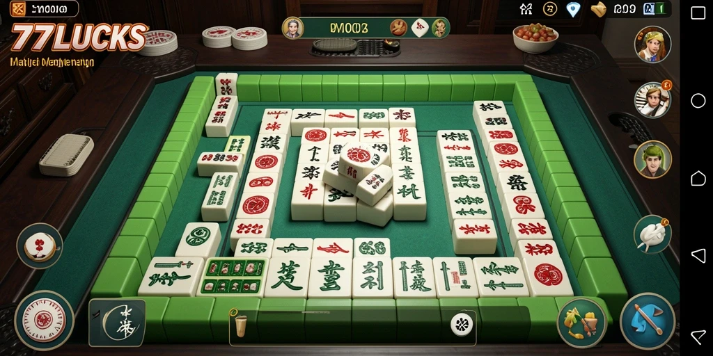 Tangkapan layar gameplay <strong>77LUCKS</strong> menampilkan suasana Mahjong yang menegangkan.