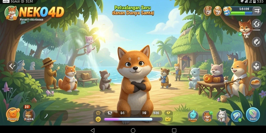 Screenshot utama NEKO4D menampilkan gameplay lucu dan ceria.