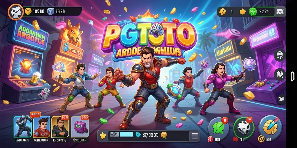 Screenshot utama PGTOTO menampilkan gameplay Arcade yang mendebarkan.