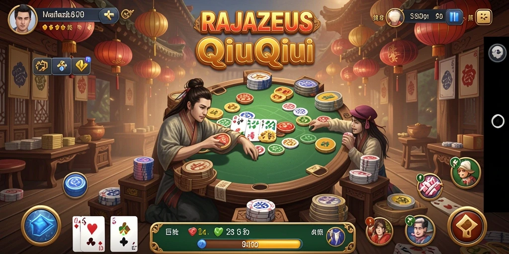 Tampilan gameplay seru RAJAZEUS saat bertanding QiuQiu.