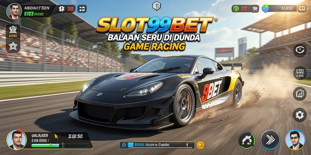 Screenshot utama menampilkan aksi balapan seru di SLOT99BET dengan kendaraan berkualitas tinggi.