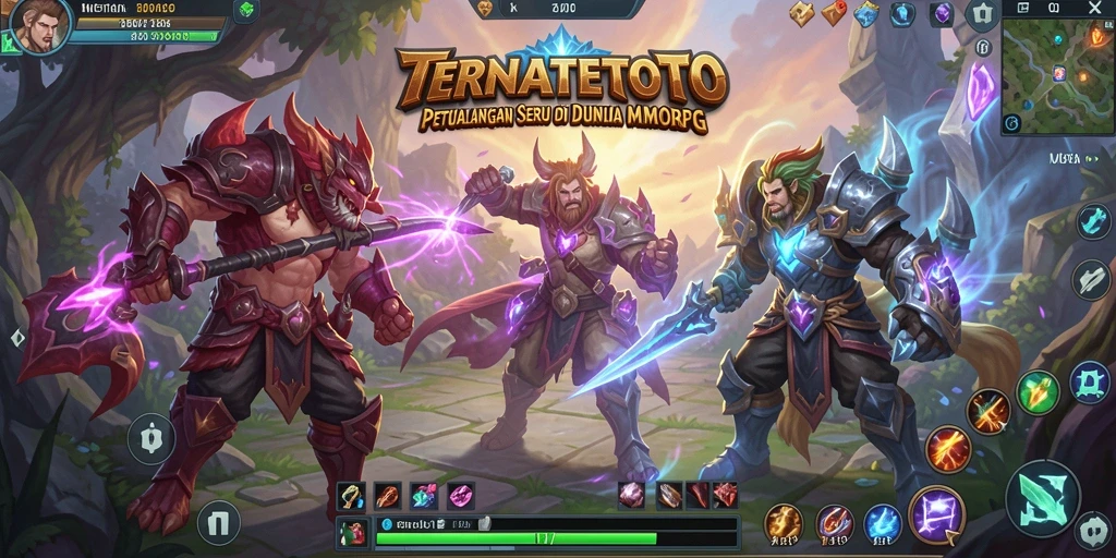 Screenshot gameplay <strong>TERNATETOTO</strong> menampilkan pertempuran epik di dunia fantasi.